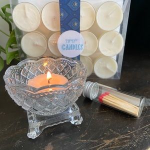 Fostoria for Avon Footed Open Salt Cellar 12 Scented Soy Tea Lights Matc…